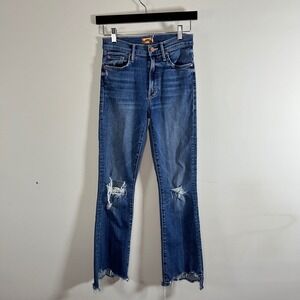 Mother The Insider Crop Step Chew Jeans 24 Stretch Denim High Rise Distressed